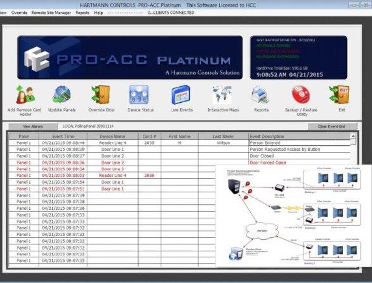 View Access Controlled doors status on in house computer or cell phone.